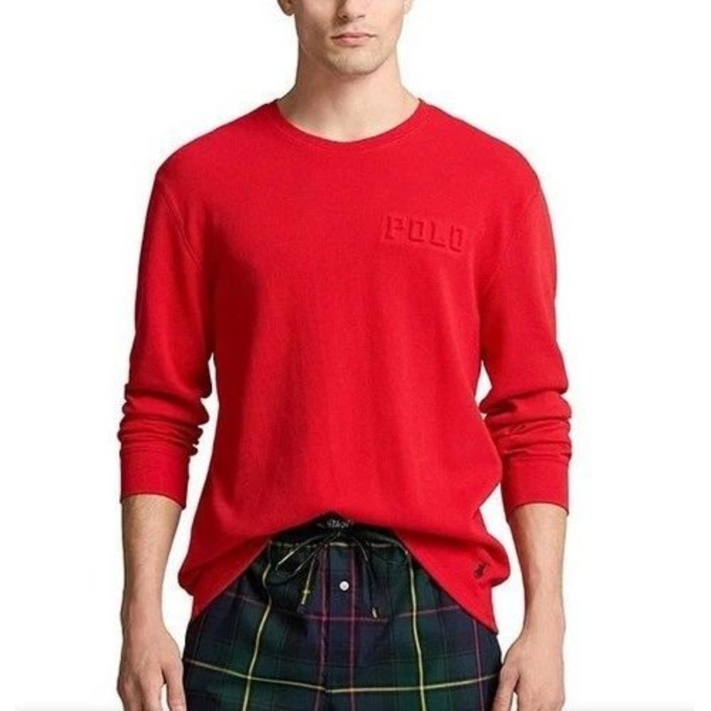 Polo Ralph Lauren Mens XXL Red Waffle Knit L/S Embossed Sleep Shirt NWT